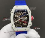 Swiss Clone RM 67-02 Alexis Pinturault White NTPT Carbon Fibre Case Blue Strap Watch